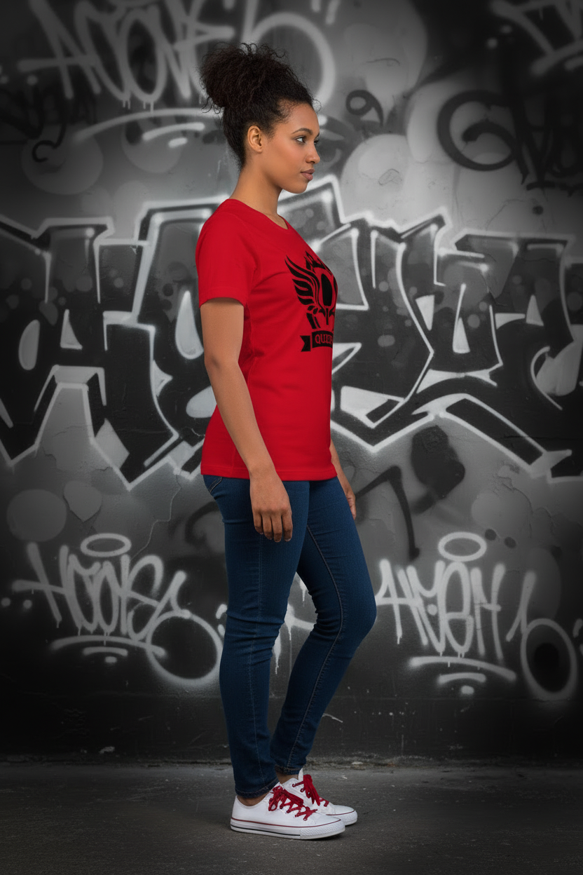 Boční pohled - bílé tenisky s červenými tkaničkami