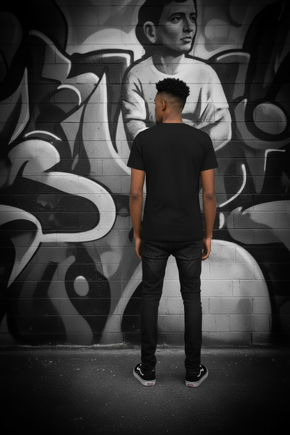 Pohled zezadu - černé tričko