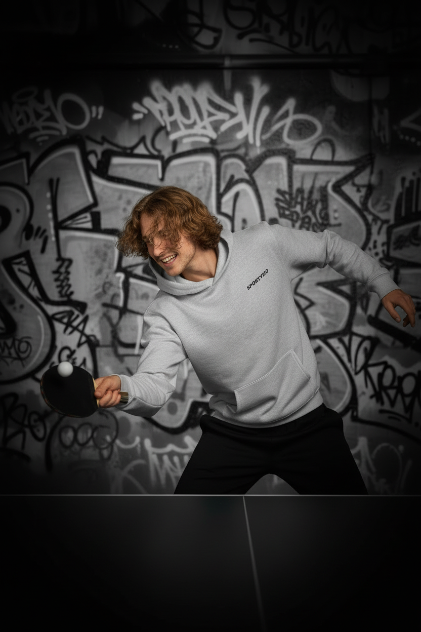 SPORTYSIO Athletic Heather Hoodie Action Shot