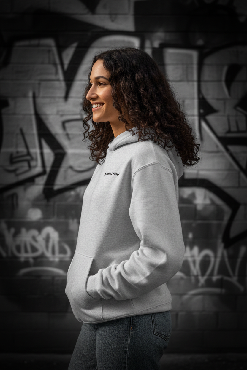 SPORTYSIO Athletic Heather Hoodie Side Profile